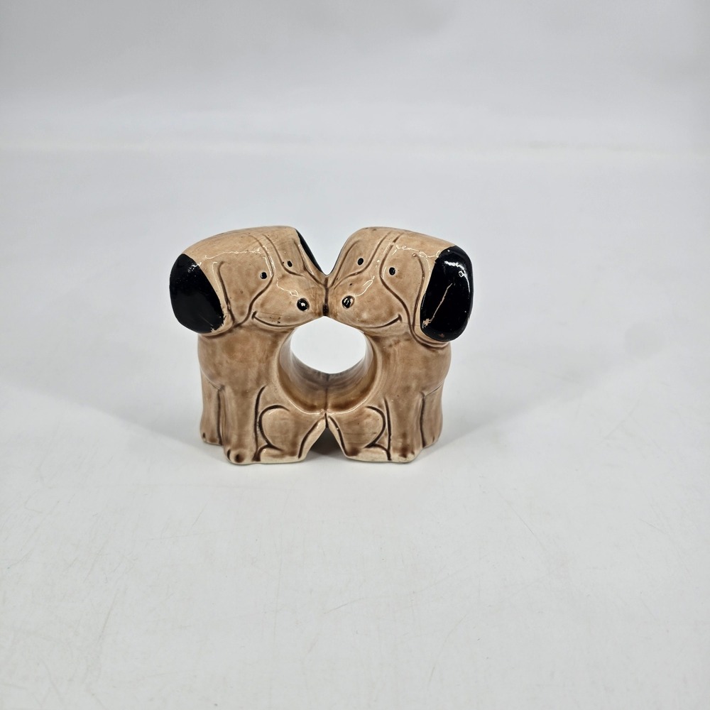 Vintage Japan Conjoined Kissing Dogs Salt & Pepper Shakers Ceramic Puppy Kitsch